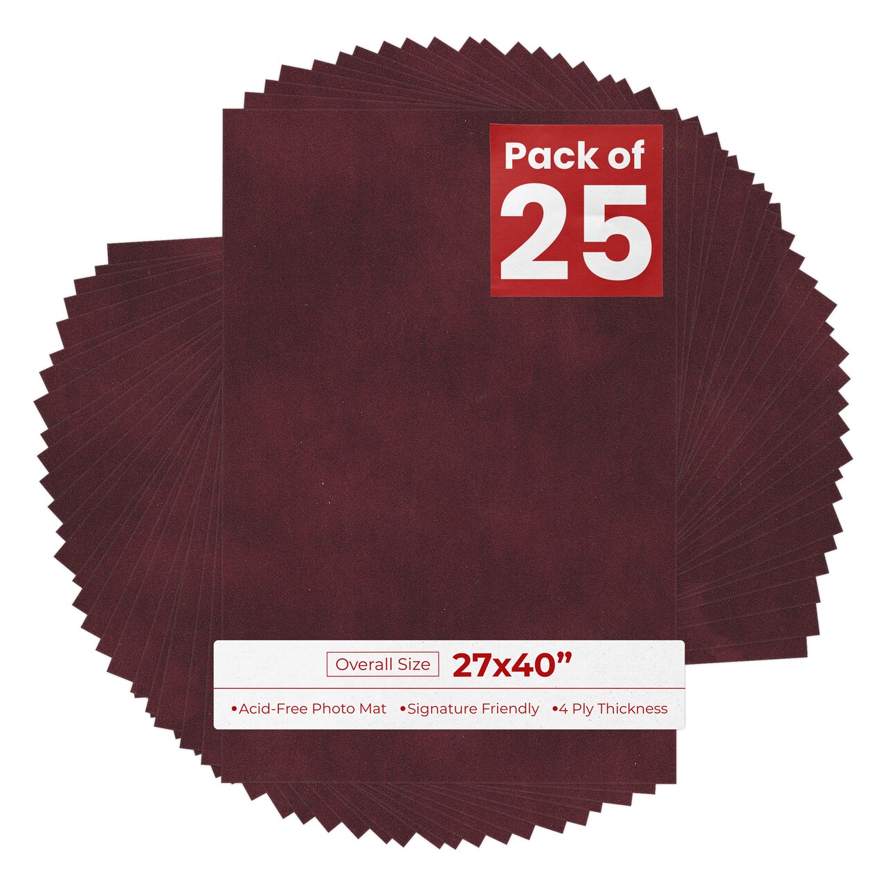 Dark Red Suede 27x40 Uncut Mat Board - Blank Sheets, No Opening